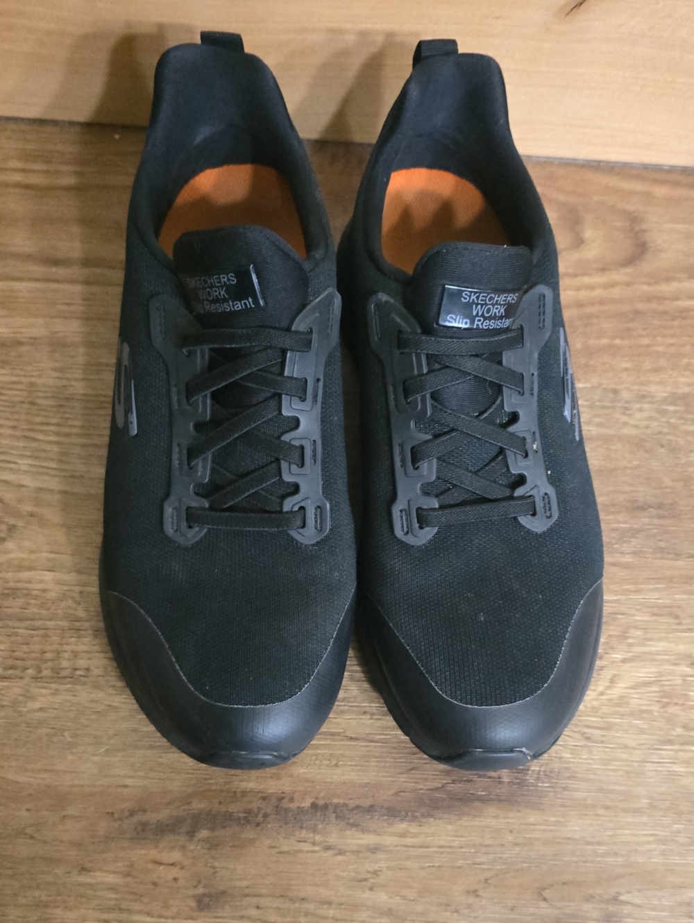 Skechers Black Slip-Resistant Women's Work Sneakers with Orange Lining